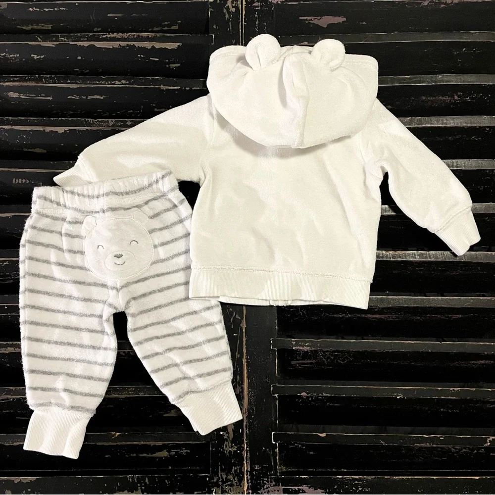 CARTER’S Terry Cloth Teddy Bear Hoodie & Striped Pants 2-Piece Set